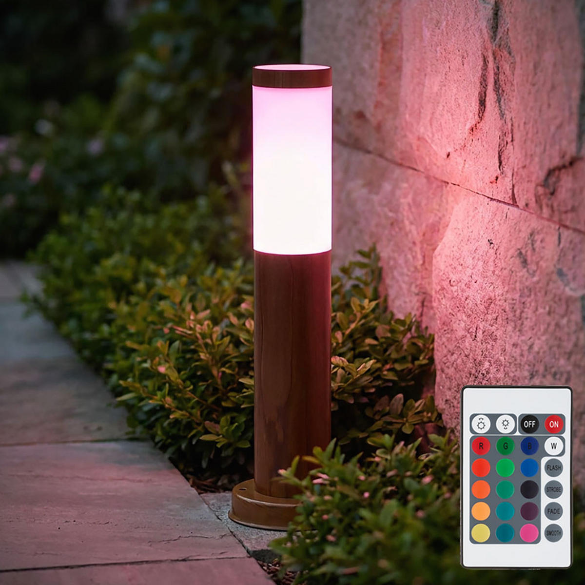 RGB LED WEGELEUCHTE Edelstahl Braun Holzoptik - Braun, Metall (12.7/12.7/45cm) - Globo Lighting