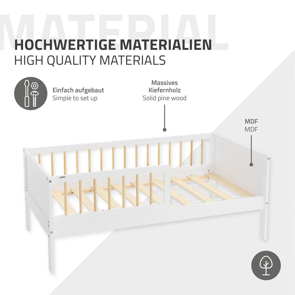 KINDERBETT 70x140 cm Weiß/Natur - Multicolor, Holzwerkstoff - ML-DESIGN