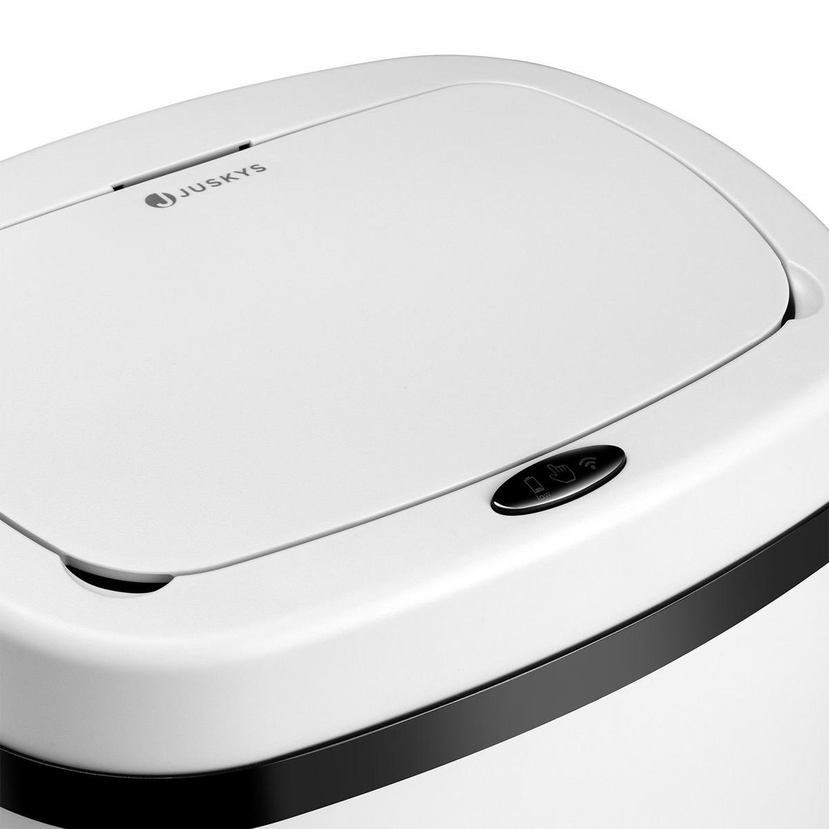 MÜLLEIMER viereckig 60L weiß mit Sensor - Weiß, Metall (40/63/29cm) - Juskys