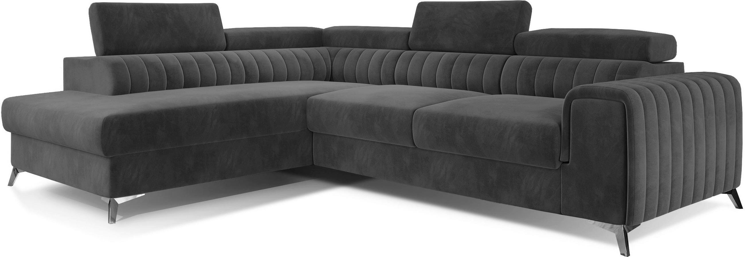 ECKSOFA Laurence mit Schlaffunktion & Bettkasten – 278 x 205 cm, verstellbare Kopfstützen - Anthrazit, Kunststoff (278/205cm) - Wohnideebilder