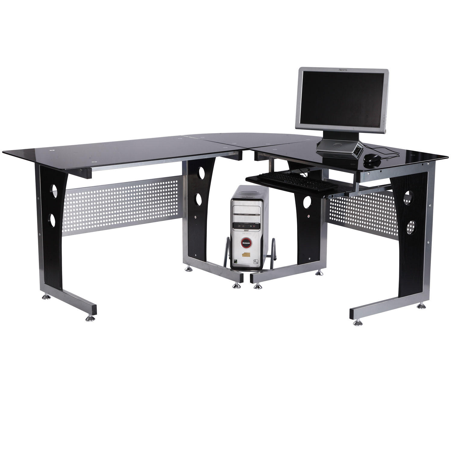 COMPUTERTISCH L-Form, MDF, Eisen Schwarz - Schwarz, Kunststoff (164/139/75cm) - HOMCOM