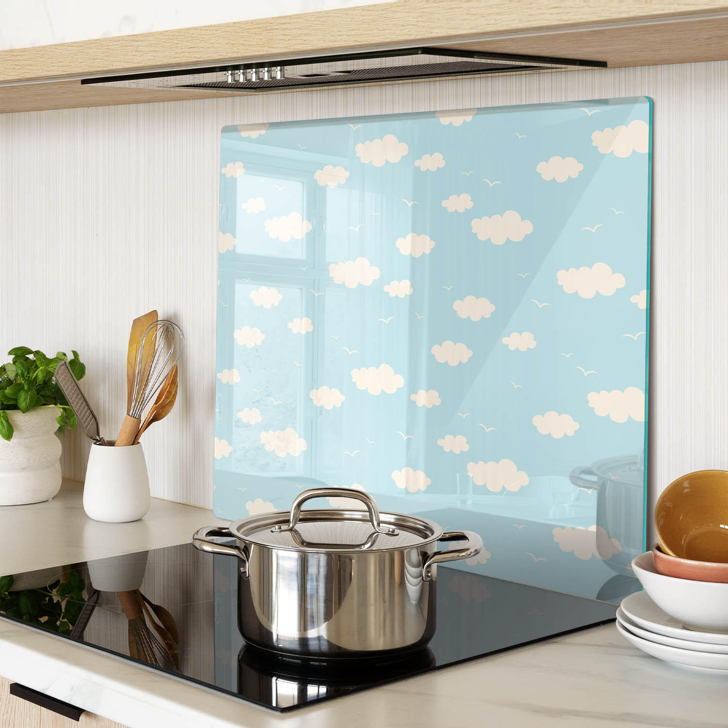 GLASPLATTE 60x52 cm Wolken - Blau, Glas (60/0.4/52cm) - TULUP
