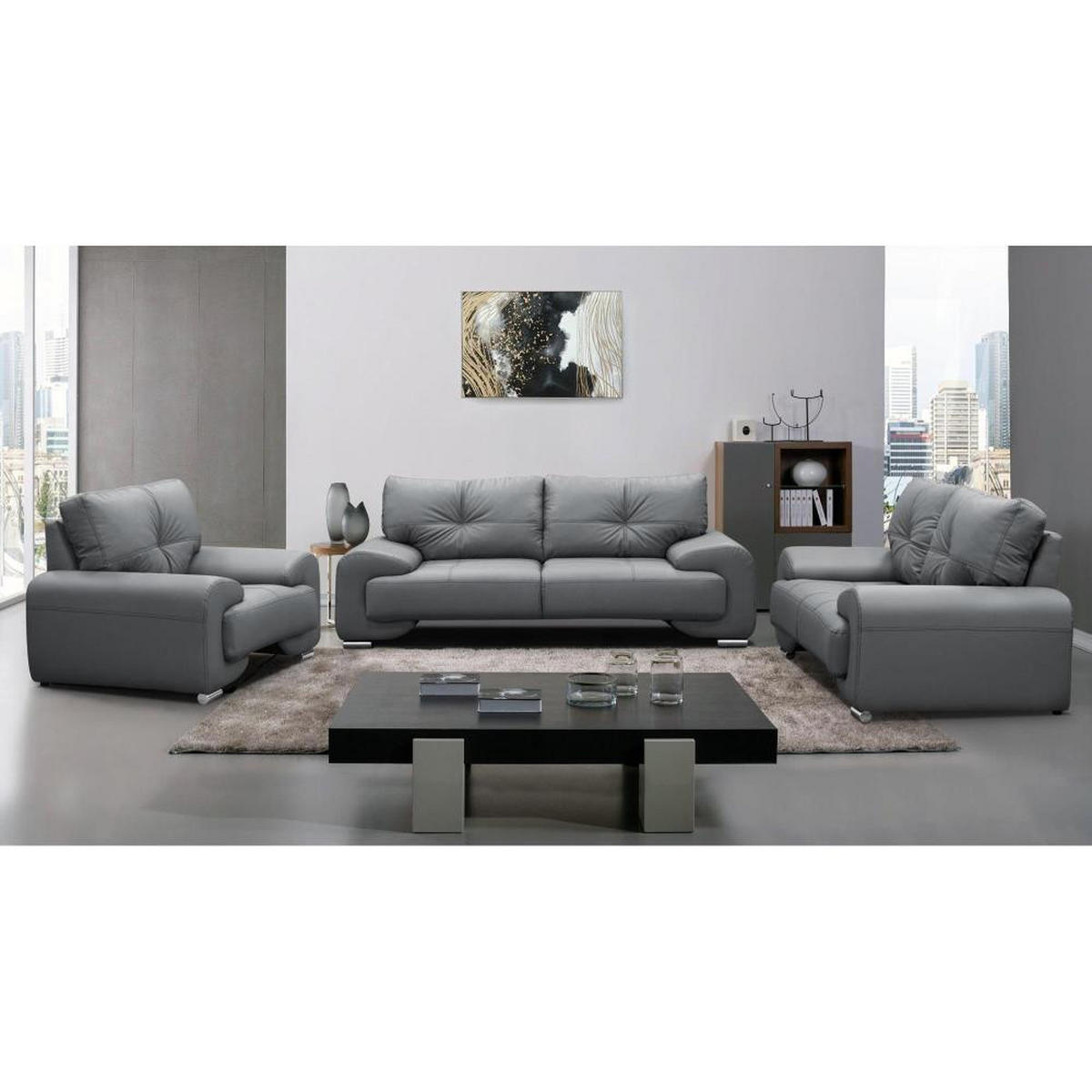 SOFA 3-SITZER Omega grau - Chromfarben/Grau, Leder/Metall (225/88/98cm) - Beautysofa