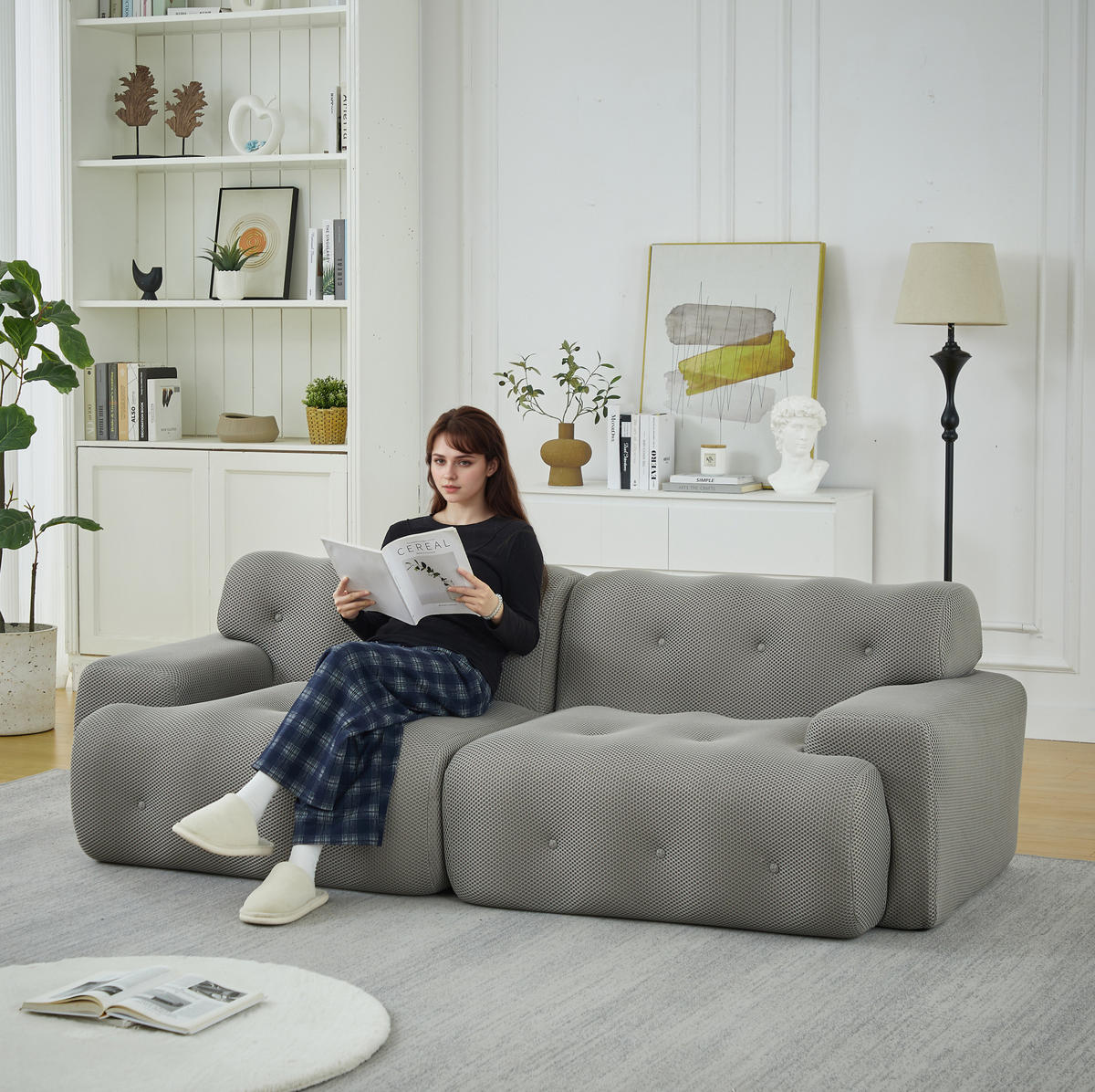 2-SITZER-SOFA 224/104/66 cm aus Stoff mit breiten Armlehnen und Knopfheftung, Grau - Grau, Textil (224/66/104cm) - Redom