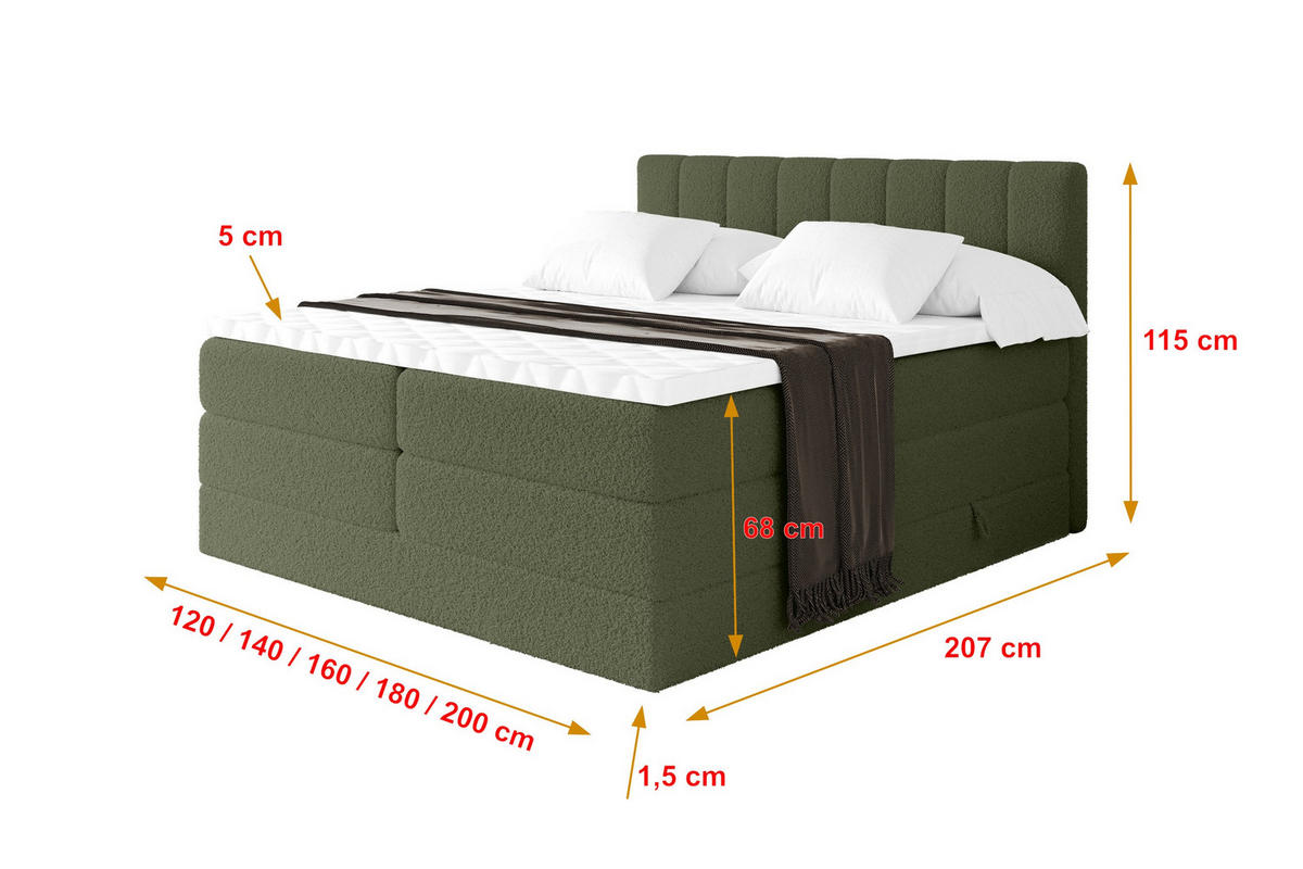 BOXSPRINGOVÁ POSTEL s matrací H3/H4 - OTTA KING - 160x200 cm Zelená - zelená barva, kompozitní dřevo (160/200cm) - ALTDECOR