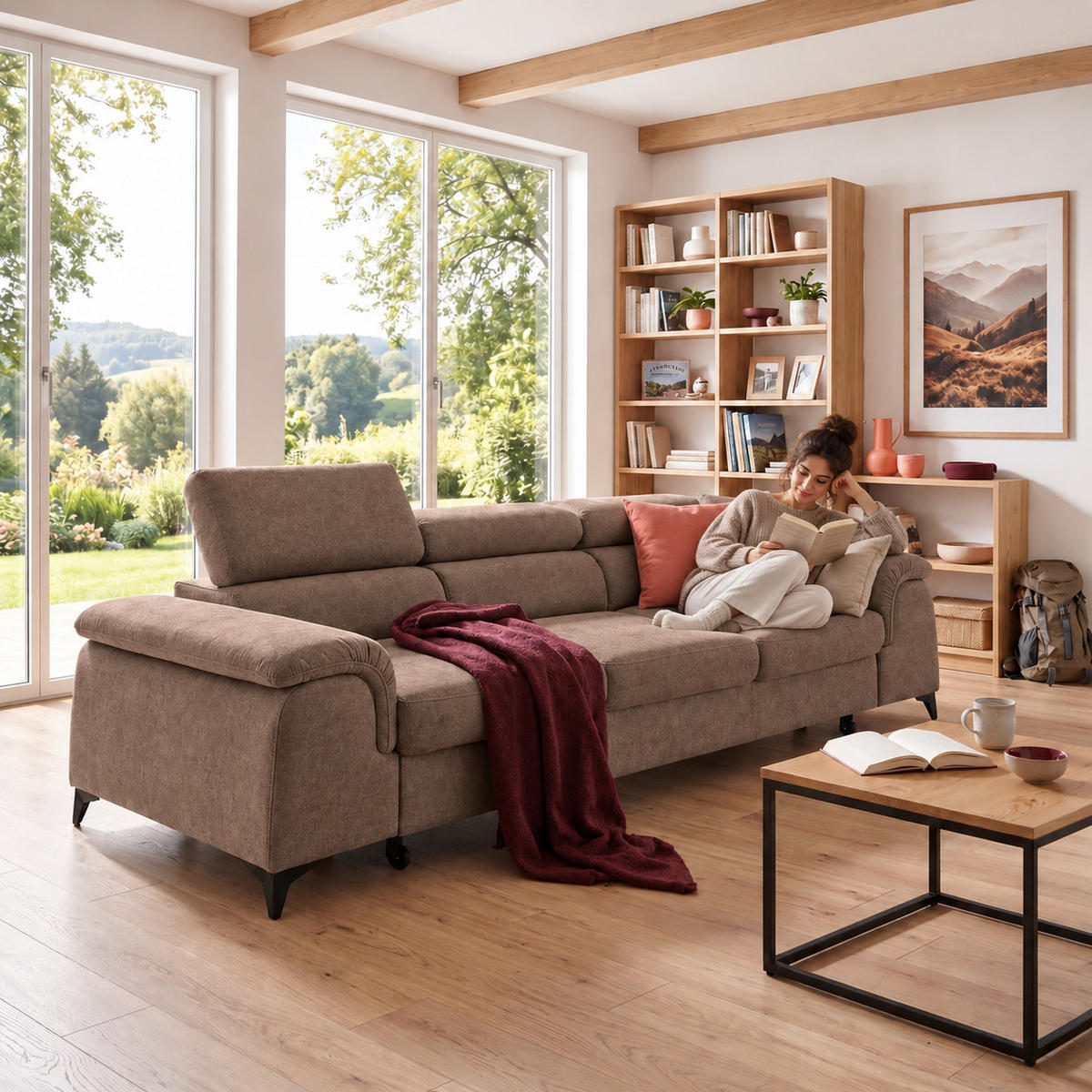 3-SITZER Sofa PLAZA mit Schlaffunktion 127x195 Velours Braun - Schwarz/Braun, Holz/Textil (260/90/100cm) - Muffo