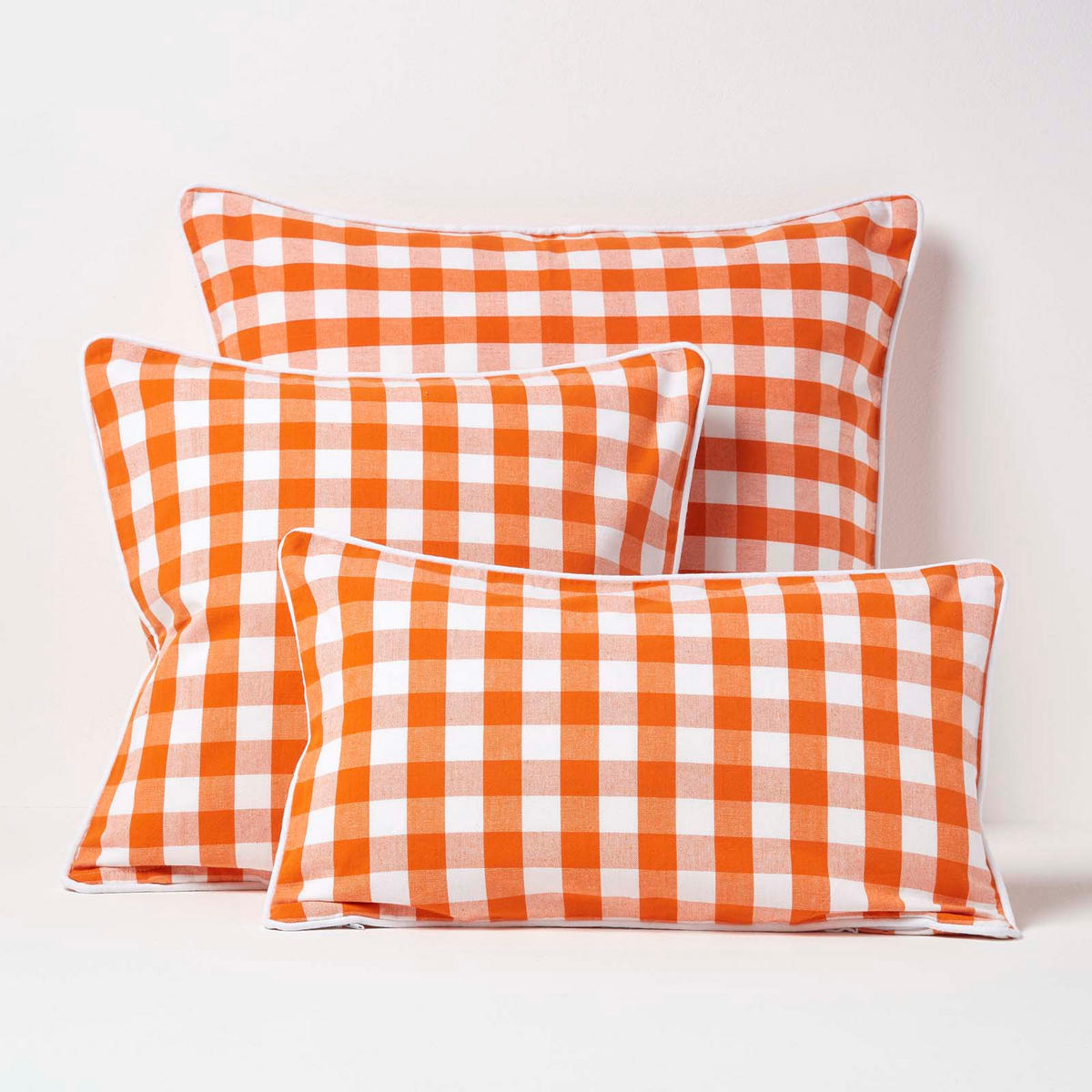 KISSENHÜLLE Karo-Muster 60/60 cm, 100% Baumwolle - Orange, Textil (60/60cm) - Homescapes