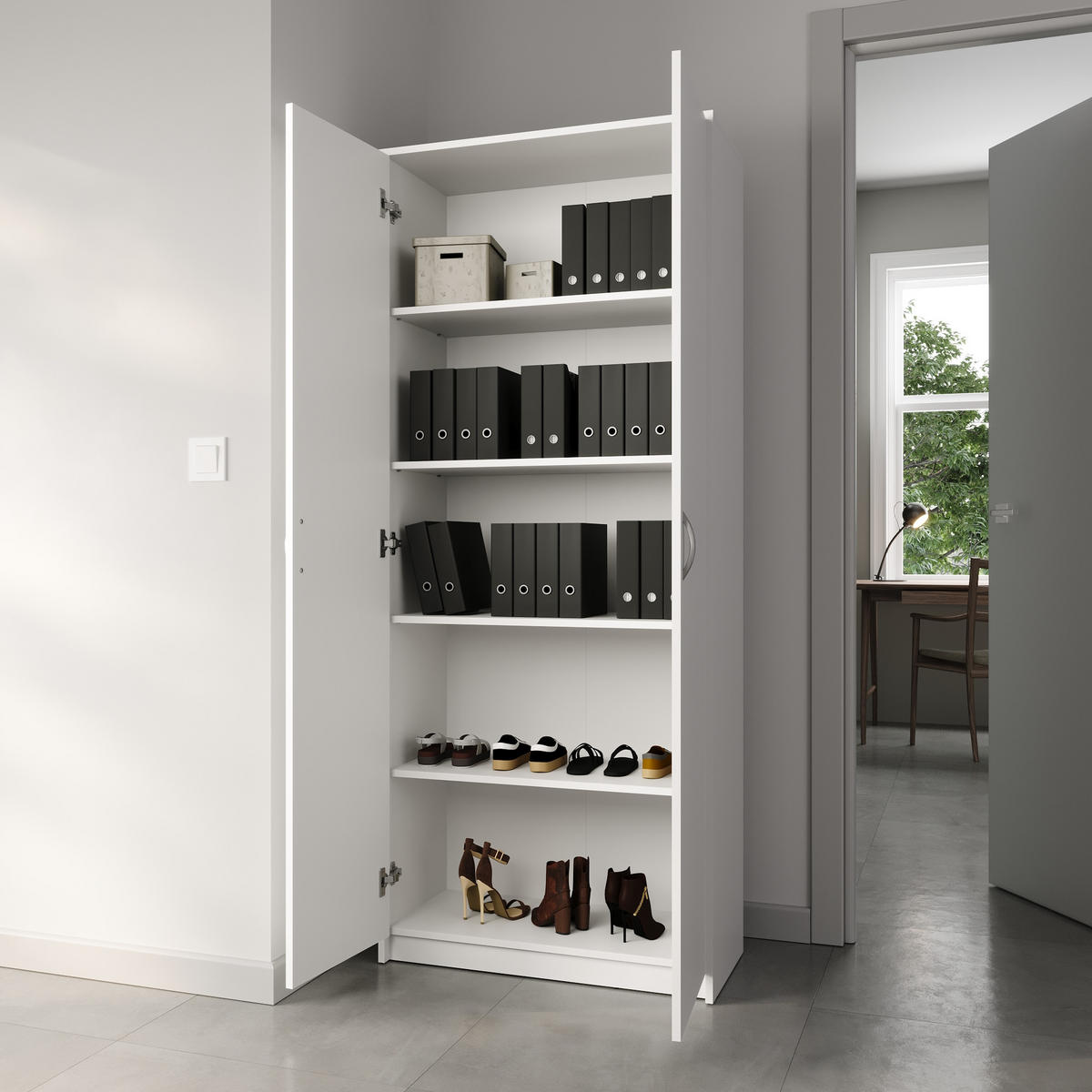 MEHRZWECKSCHRANK mit 5 Fächern und 2 Türen in Weiß - Weiß, Holzwerkstoff (74/180/35cm) - Home Collective