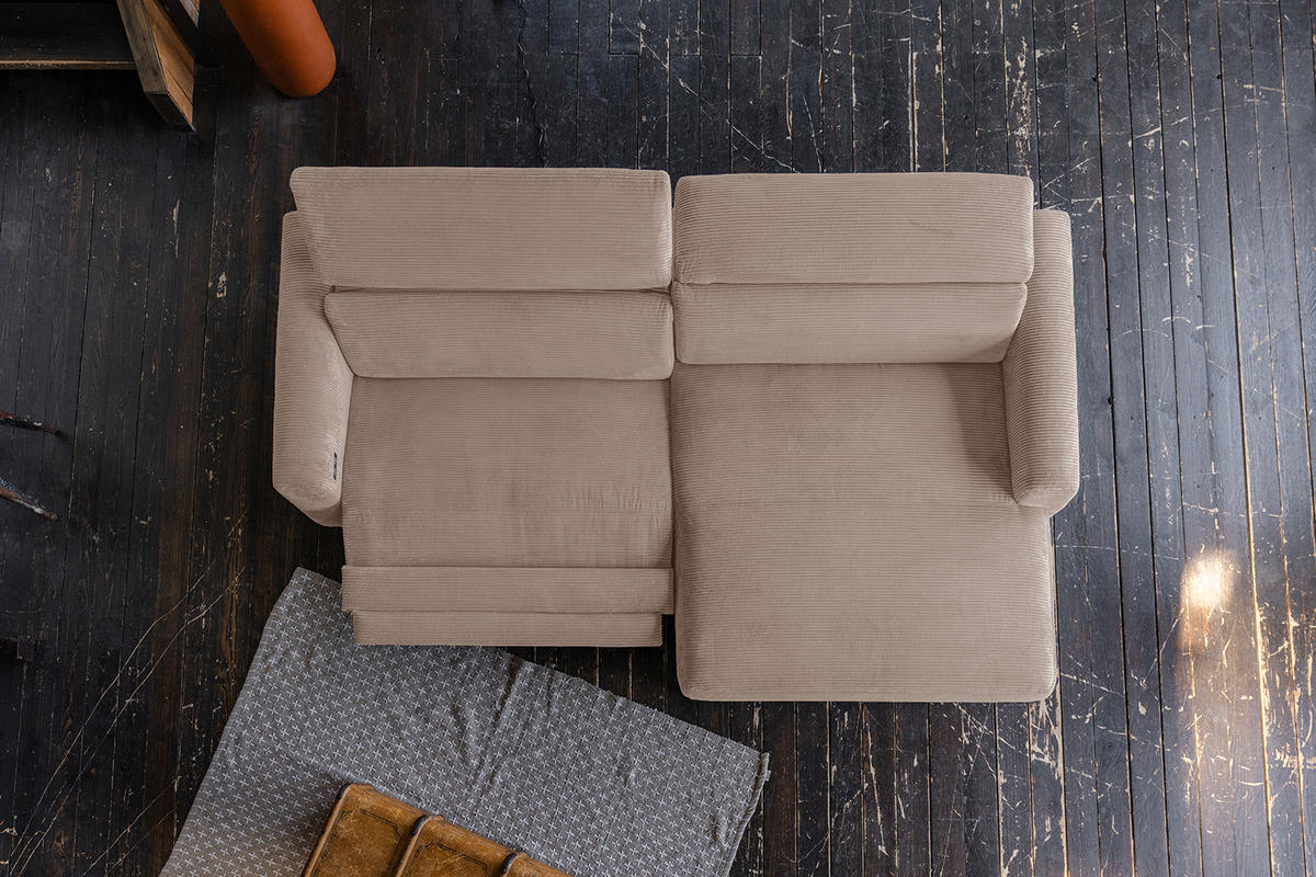 ECKSOFA LAISKA Taupe Cord Relaxfunktion - Taupe/Schwarz, Textil/Metall (282/177cm) - KAWOLA