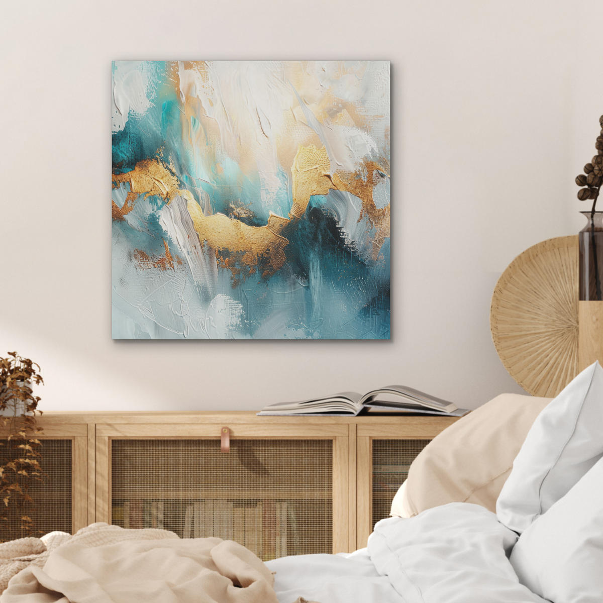 AKUSTIKBILD Abstrakt - Kunst - Gold - Blau Wandbilder 60x60 cm - Petrol, Kunststoff (60/60/0.9cm) - MuchoWow