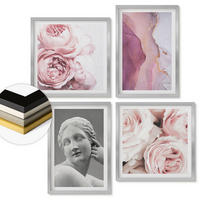 WANDBILDER 4er Set - 50x50 cm & 40x60 cm Silberner Rahmen - Pfingstrosenskulptur einer Frau - Silberfarben, Kunststoff (50/50cm) - ArtPrintCave