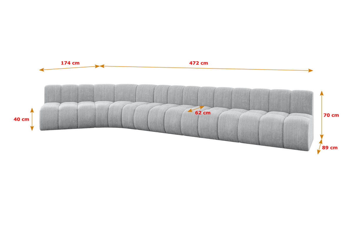 ECKSOFA modulares Sofa Montra-L3 - 472x174x70 cm Grau - Grau, Holzwerkstoff/Textil (472/174cm) - ALTDECOR