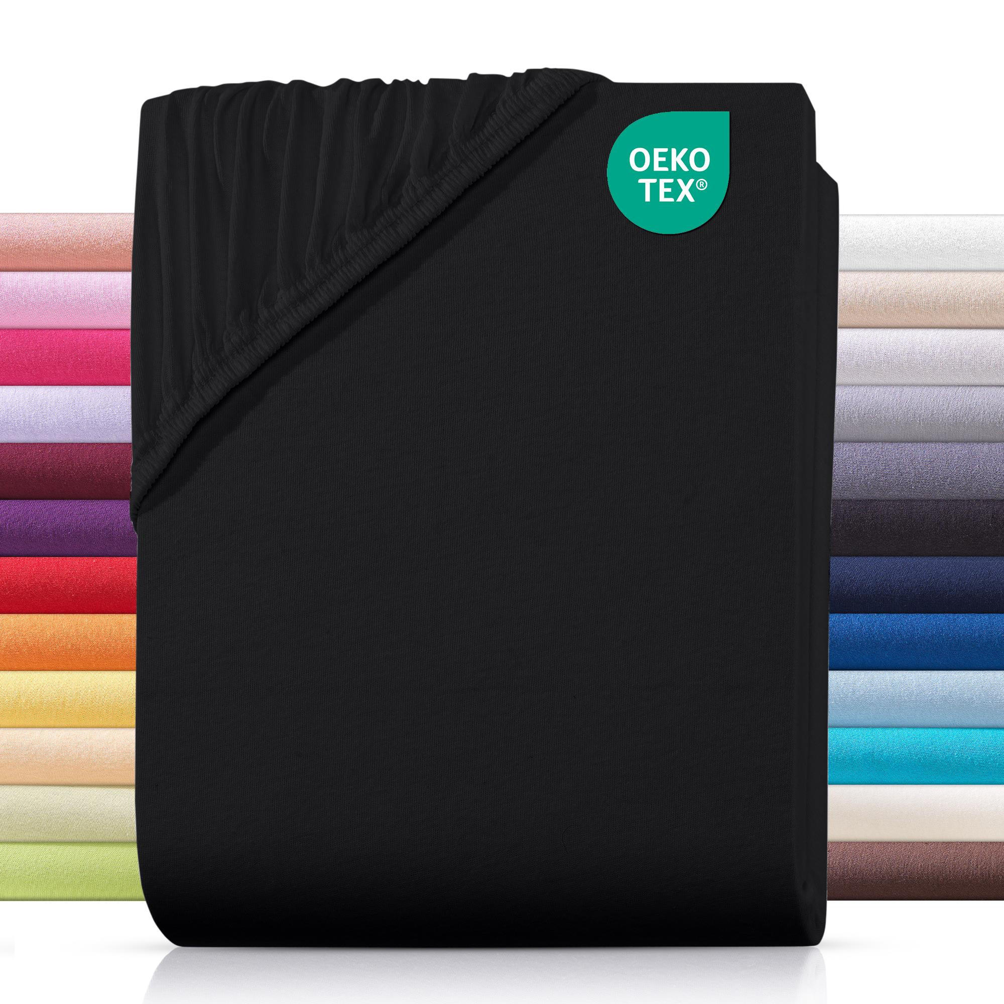 JERSEY-SPANNBETTLAKEN 100x200 cm aus 100% Baumwolle, Bettlaken Schwarz Uni - Schwarz, Textil (100/200cm) - Carpe Sonno