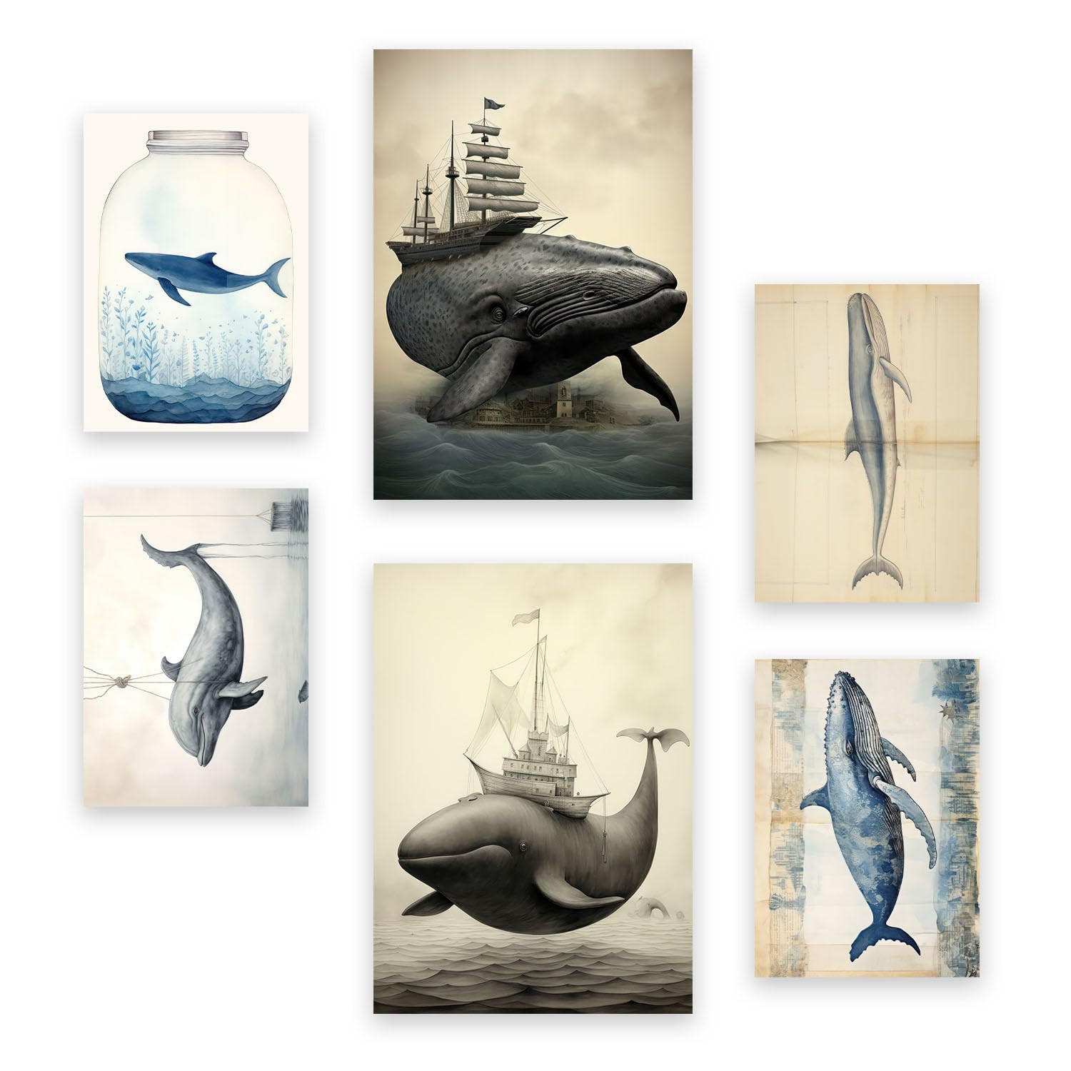 POSTER Set Mit 6 Wale A3 & A4 Rahmenlos - Klar, Papier (29/3cm) - Nacnic