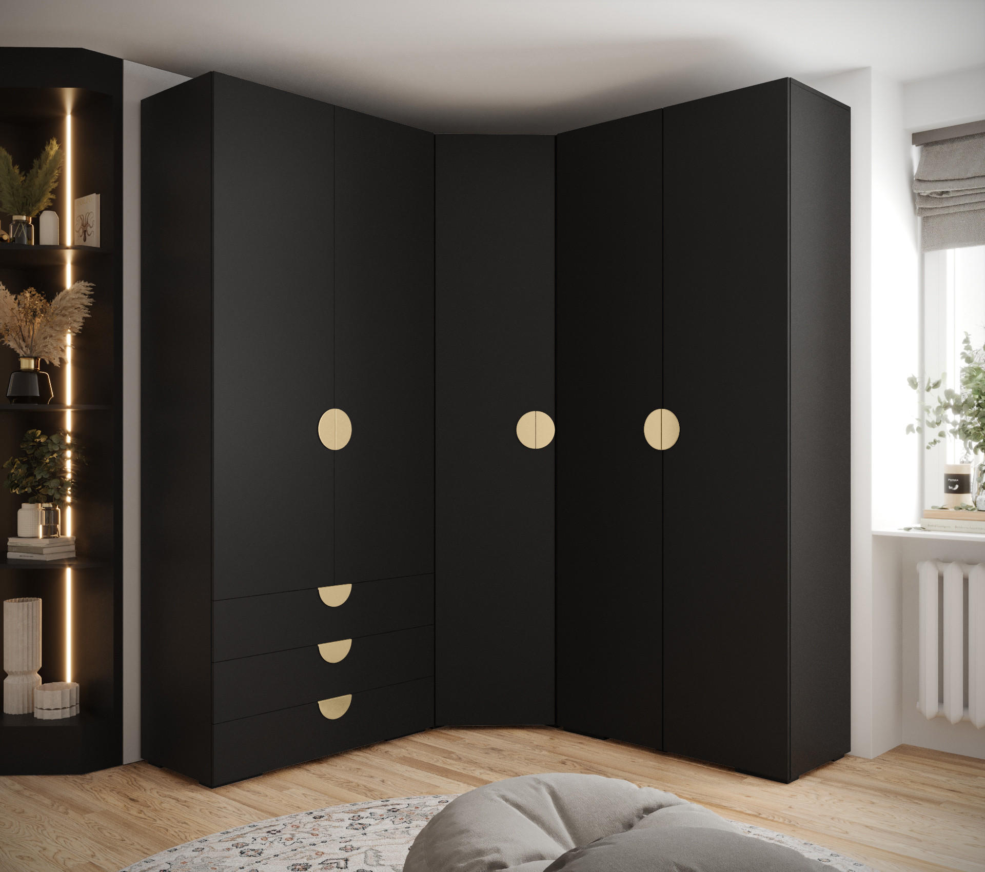 GARDEROBEN-SET 236,7/181,7/47 - Goldfarben/Schwarz, Holz/Kunststoff (181.7/236.7/47cm) - Abiks Möbel