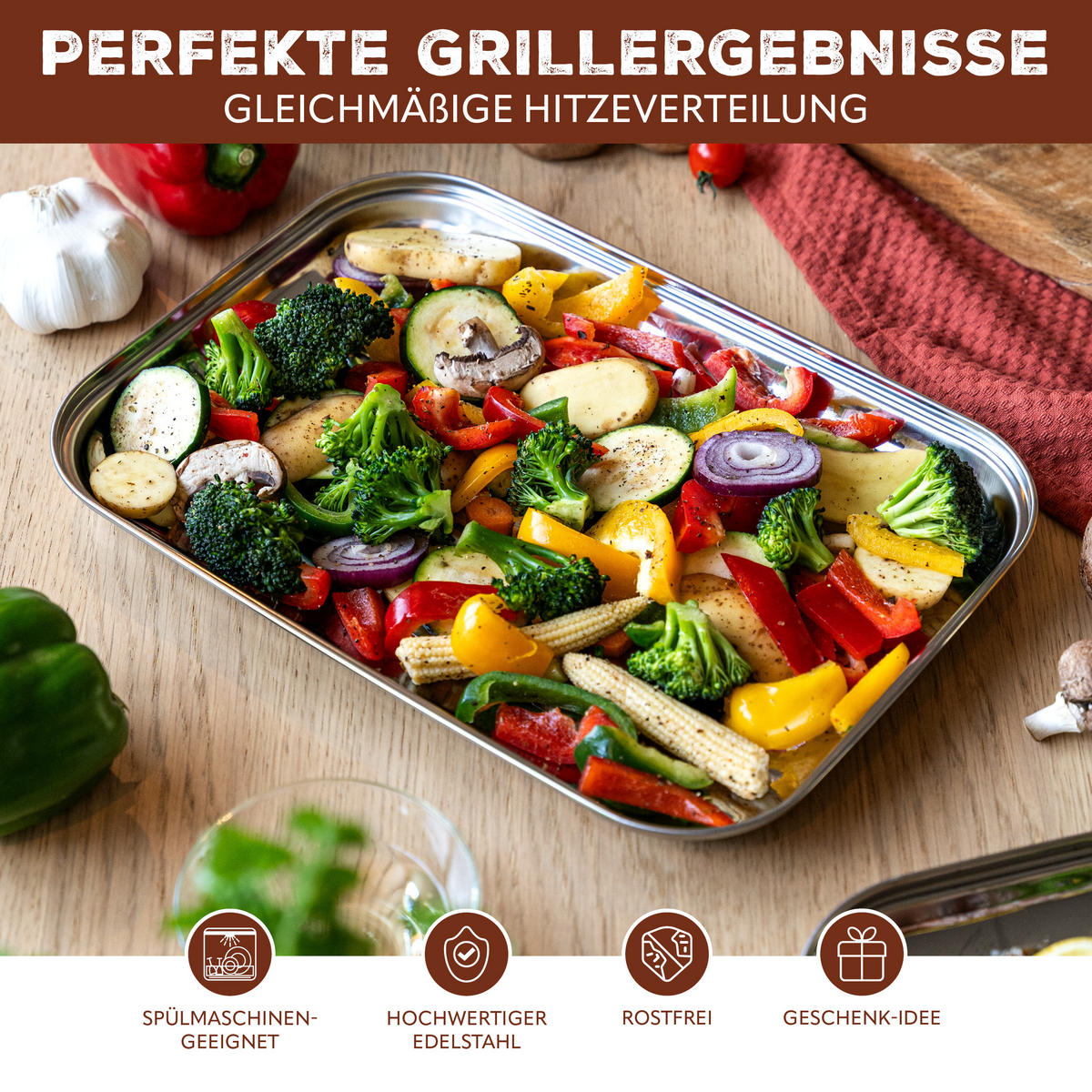 GRILLSCHALE 2er-Set, silber, Edelstahl - Edelstahlfarben, Metall (24.5/2.5/35cm) - bremermann