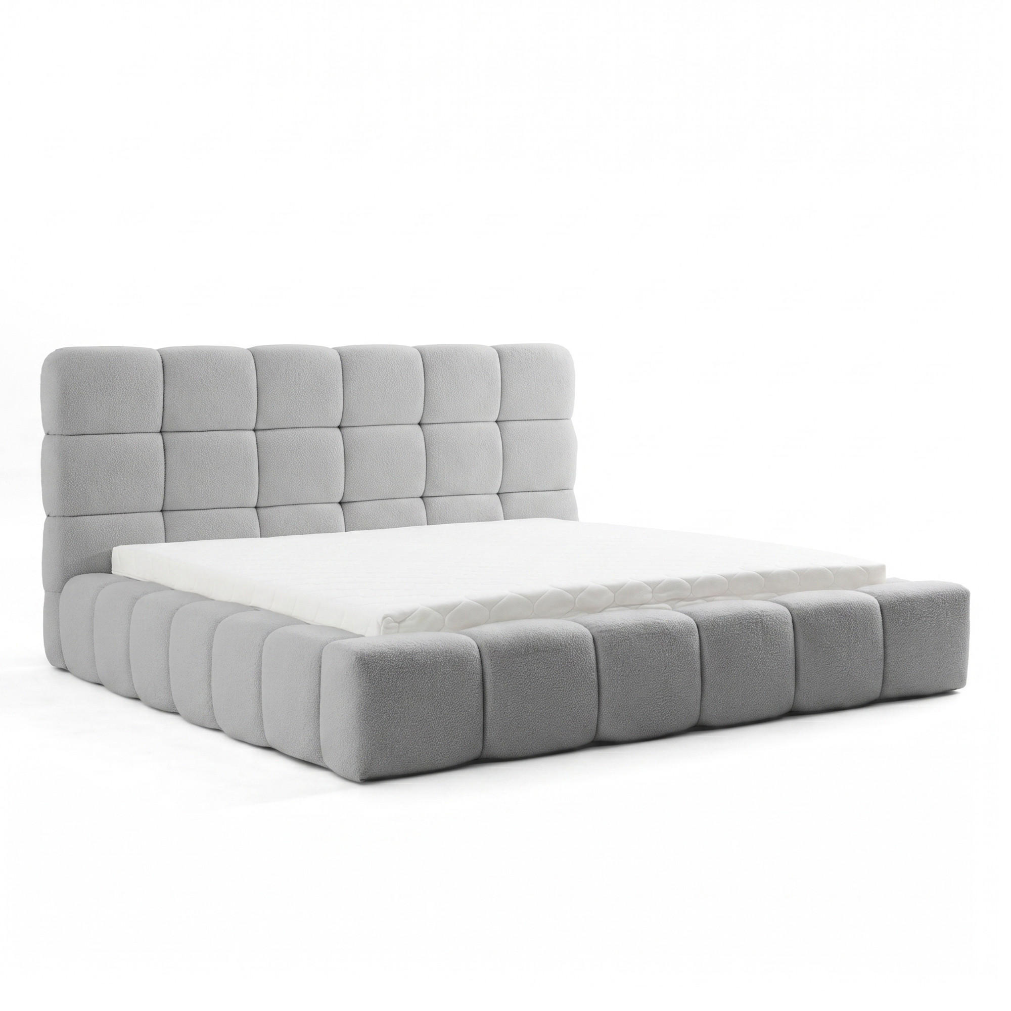 POLSTERBETT AMITY MAXI 180x200 cm in Grau, gepolstertes Kopfteil, Lattenrost, Bettkasten, Bouclé-Stoff - Naturfarben/Grau, Holz/Textil (180/200cm) - Muffo