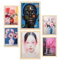 POSTER Set Mit 6 Blumengesicht In Vielseitiger A3 & A4 Rahmen Aus Hellem Holz - Beige, Papier (29/3cm) - Nacnic