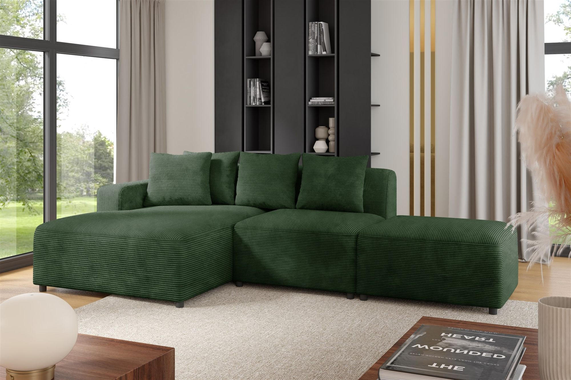 ECKSOFA Megan Xs In Poso - Dunkelgrün, Holzwerkstoff/Textil (304/165cm) - Fun Möbel