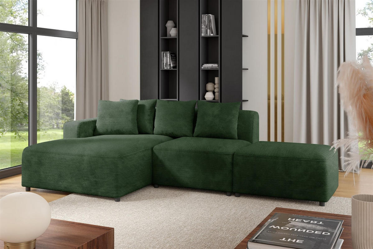 ECKSOFA Megan Xs In Poso - Dunkelgrün, Holzwerkstoff/Textil (304/165cm) - Fun Möbel