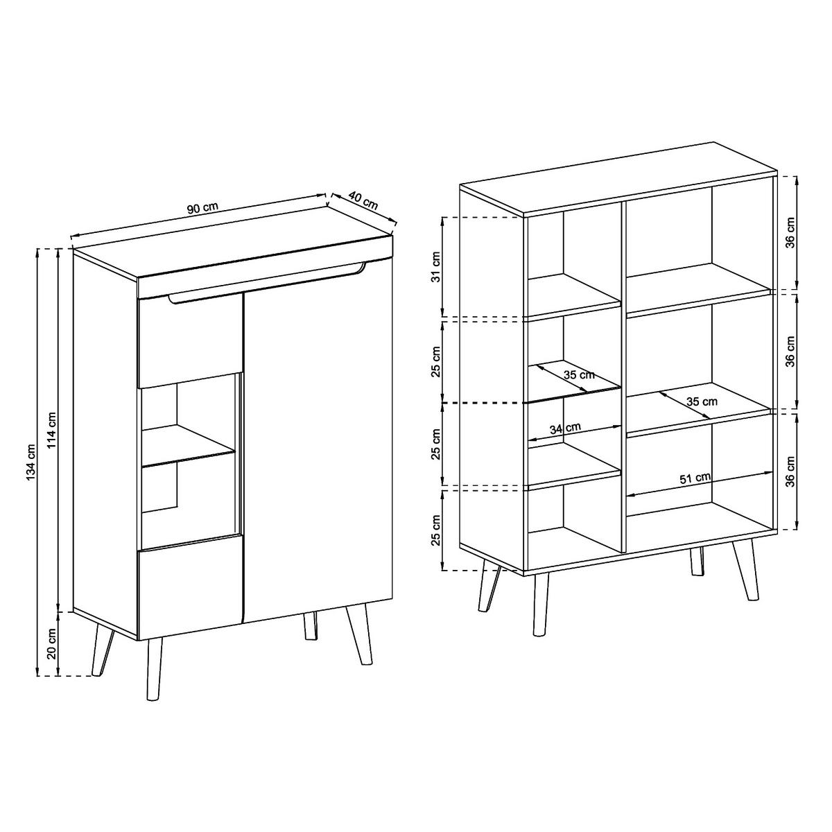 VITRINE SUDBURRY WIT2-2D Fronten, aus MDF-Platte, Eiche - Eichefarben, Holzwerkstoff/Kunststoff (90/134/40cm) - Komodee