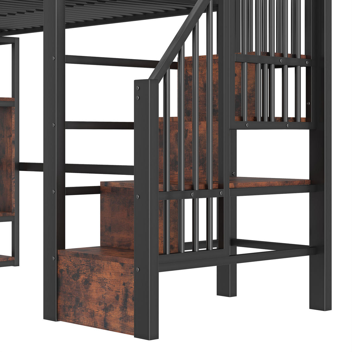 HOCHBETT 90/200 cm schwarz aus Metall und MDF mit LED und Stauraumtreppe - Schwarz, Holzwerkstoff (90/200cm) - OKWISH