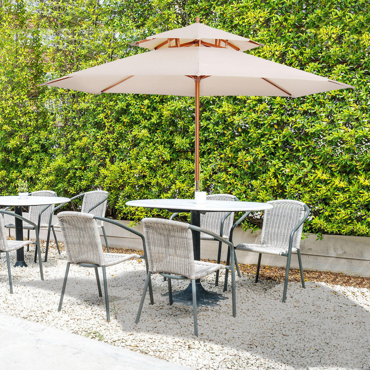 SONNENSCHIRM DE-11448 2-fach Dach, Holz, 2,7 m Beige - Beige, Holzwerkstoff (265/265cm) - ComfortXL