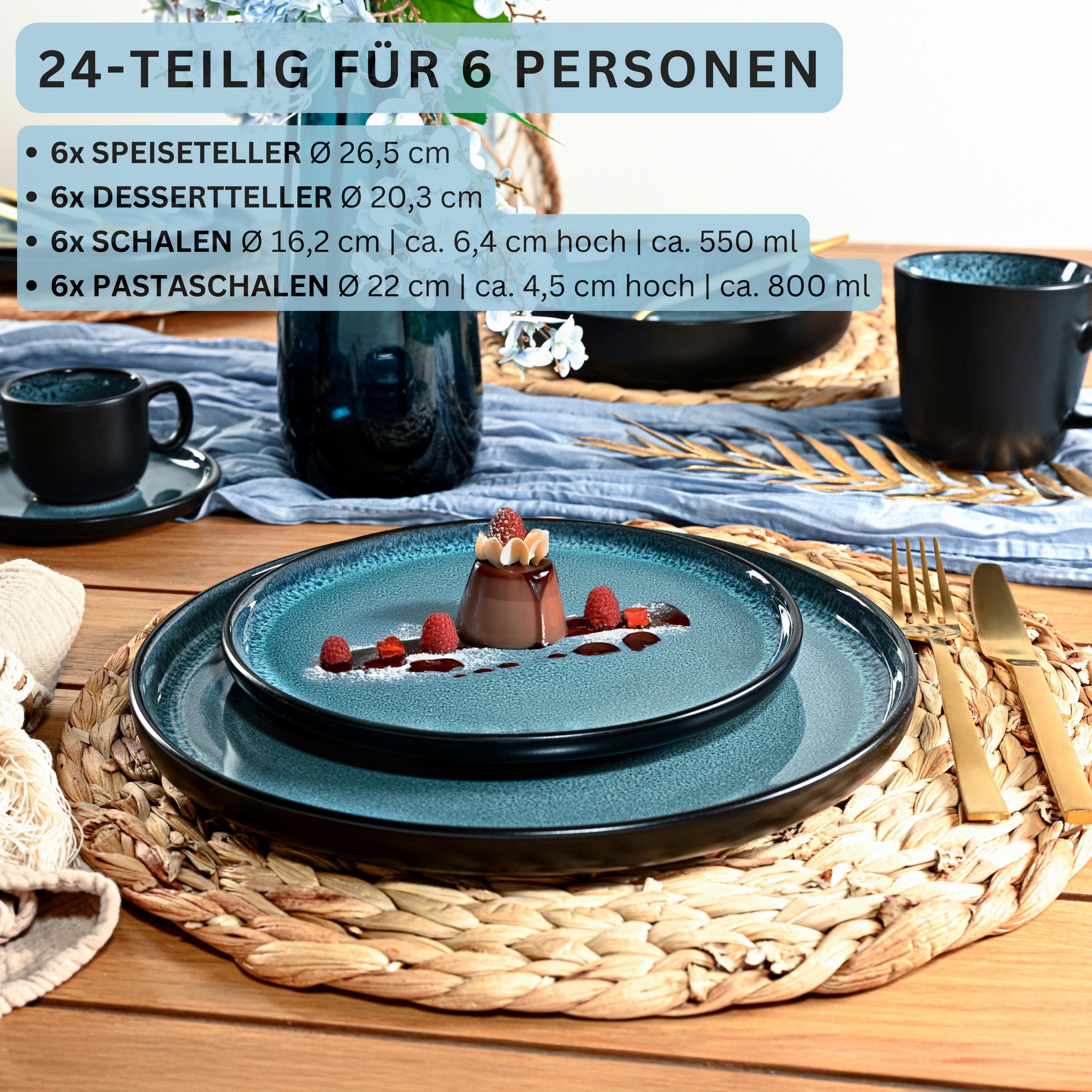 TAFELSERVICE VIGO - 24 teilig aus Steinugt - Blau, Stein (27/6.3/27cm) - Sänger