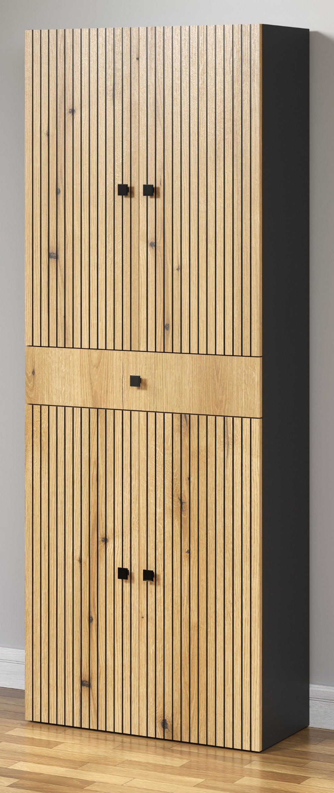 HOCHSCHRANK Evoke Eiche, grau 70 x 186 cm, Badschrank 4-türig - Eichefarben/Anthrazit, Holzwerkstoff/Metall (70/186/31cm) - Top.Furn