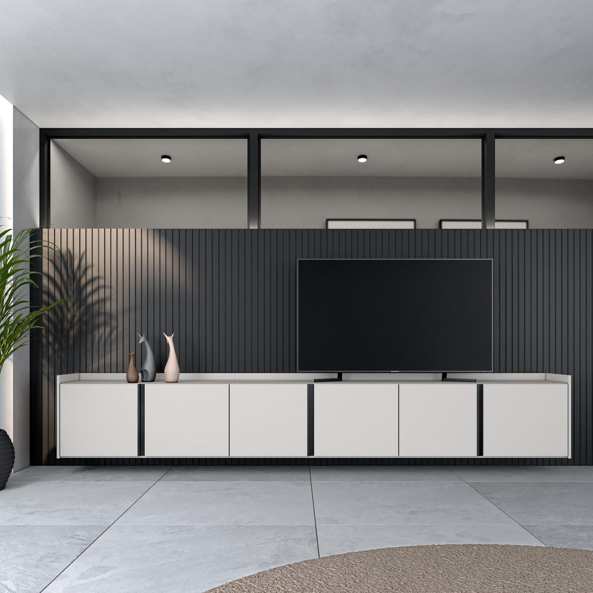 LOWBOARD, Beige, 309/35/50cm, Hängend - Beige, Holzwerkstoff (309/50/35cm) - Skraut Home