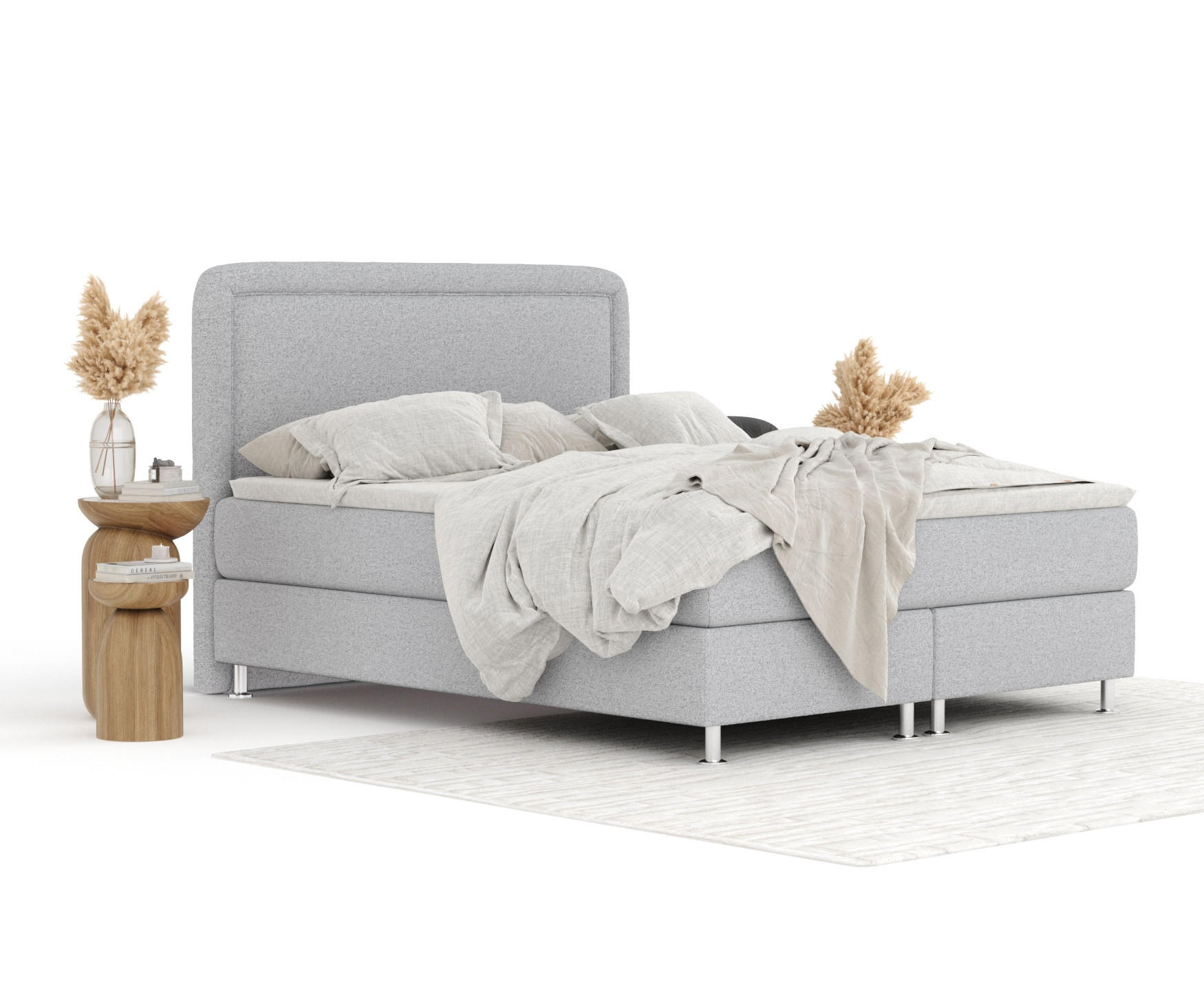 BOXSPRINGBETT Salvi Hellgrau 140/200 cm mit Latex-Topper - Silberfarben/Hellgrau, Holz/Holzwerkstoff (140/200cm) - Maison de Reve