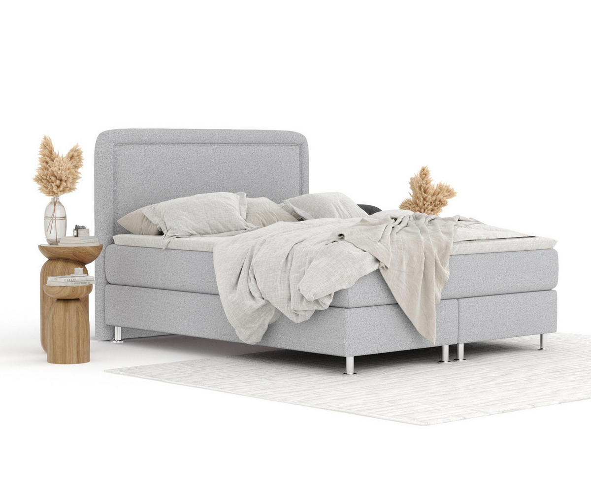 BOXSPRINGBETT Salvi Hellgrau 200/200 cm mit Latex-Topper - Silberfarben/Hellgrau, Holz/Holzwerkstoff (200/200cm) - Maison de Reve