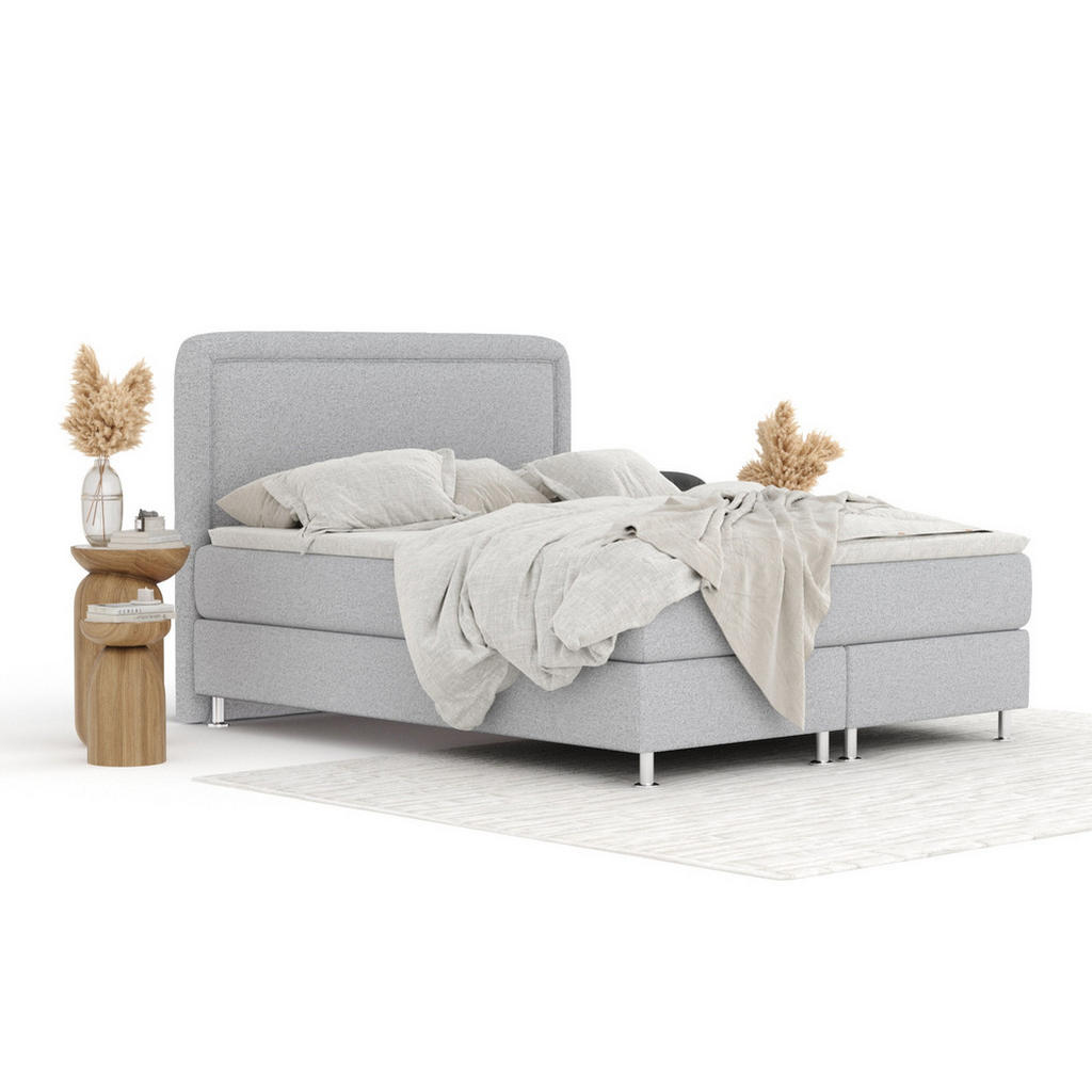 Thumbnail - Maison de Reve Boxspringbett, Hellgrau, Textil, Buche, Kiefer, H3, Höhe ca. 21 cm, 200x200 cm, FSC 100%, Made in EU, Oek...