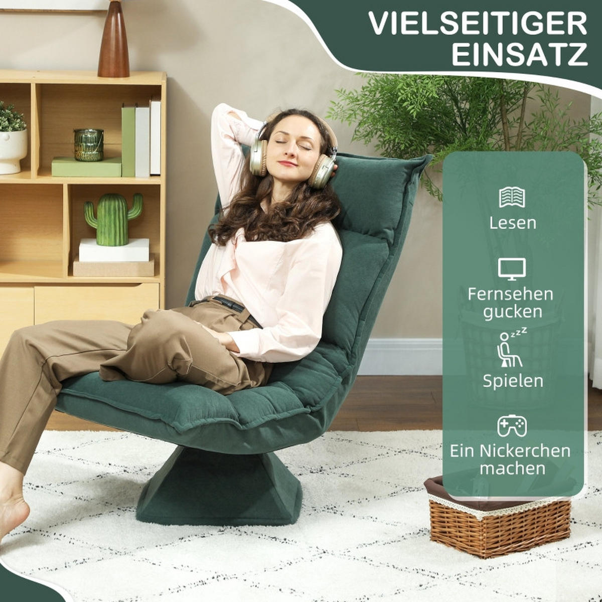 BODENSTUHL Polyester mit 360° Drehfunktion, 5-fach verstellbarer Rückenlehne 70/62/95 cm Grün - Grün, Textil (62/95/70cm) - Redom