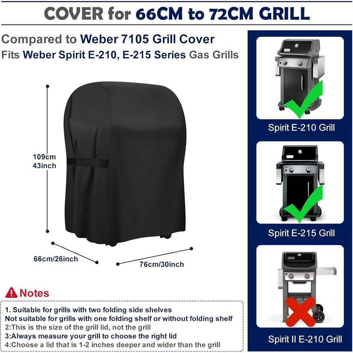 GRILLABDECKUNG 76 cm wasserdicht für Gasgrill - Schwarz, Textil (66/109/76cm)