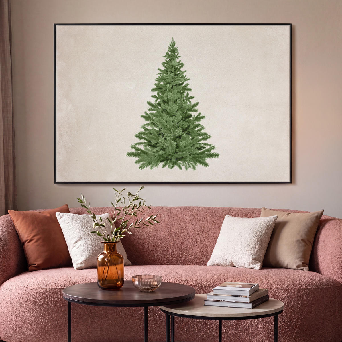 LEINWAND Bilder mit Rahmen - Weihnachtsbaum - Grün - Weihnachten - Feiertage - 140x90 - Olivgrün, Textil (140/90cm) - MuchoWow