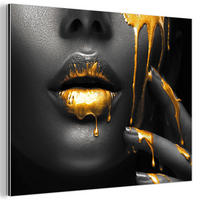 METALLBILD Frau - Schwarz - Gold - Gesicht - Lippen 40x30 cm - Goldfarben, Metall (40/30cm) - MuchoWow