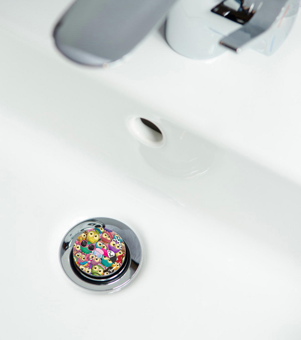 WASCHBECKENSTÖPSEL Owl - Multicolor/Weiß, Kunststoff/Metall (4/7/7cm) - Sanilo