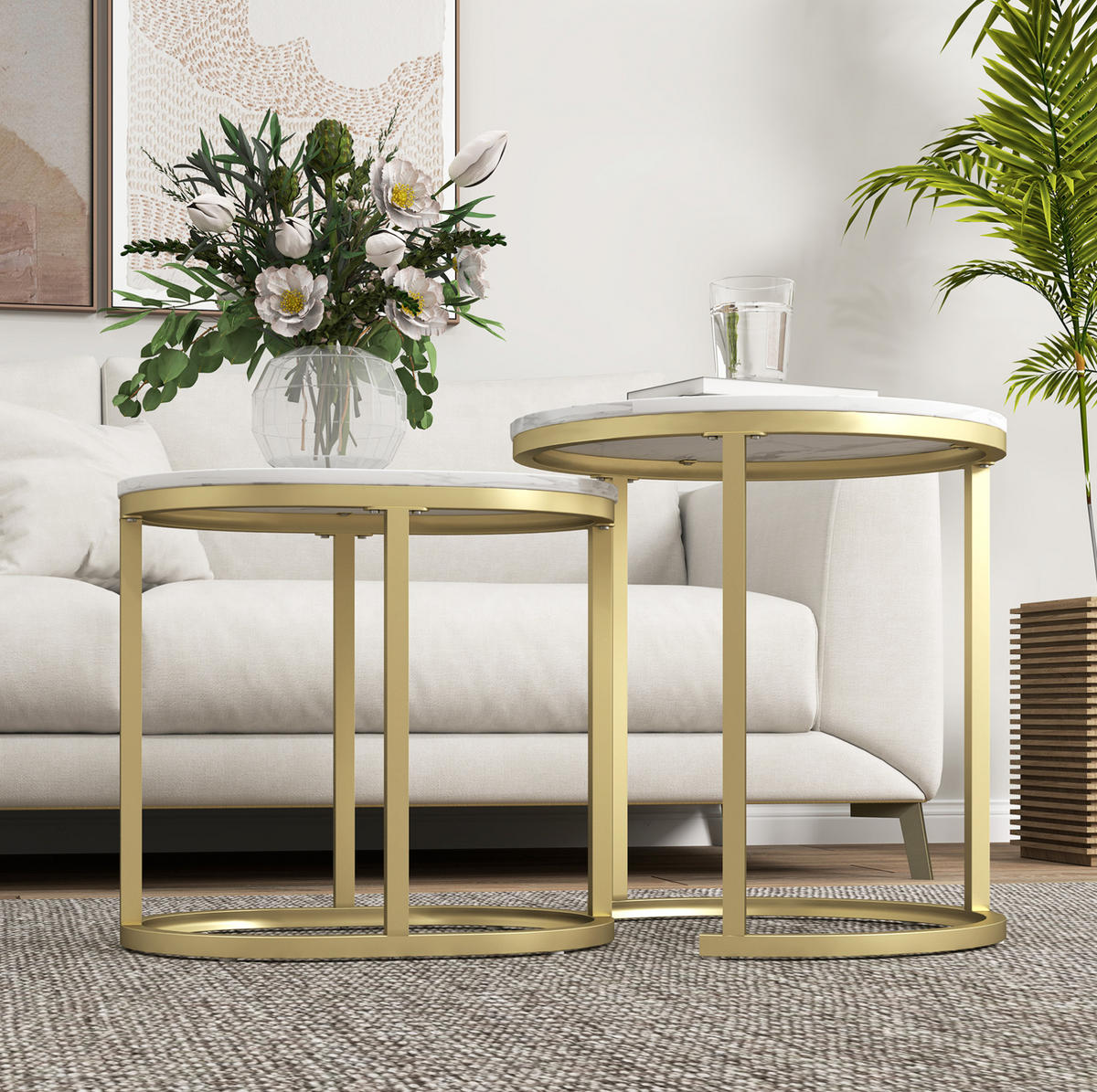 SADA konferenčních stolků 50/50/50.5 cm bílá z MDF a oceli stohovatelná 2dílná - bílá, kompozitní dřevo (50/50/50.5cm) - OKWISH