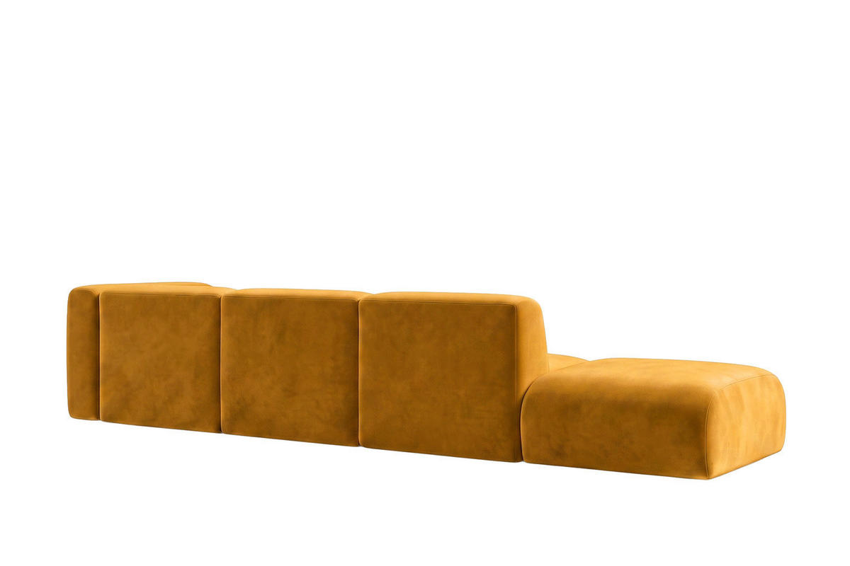 ECKSOFA L-Form Mit Hocker, Velvet-Stoff Bluvel, Golden, Links, GRETA - Goldfarben, Holz (386/179cm) - Kaiser Möbel