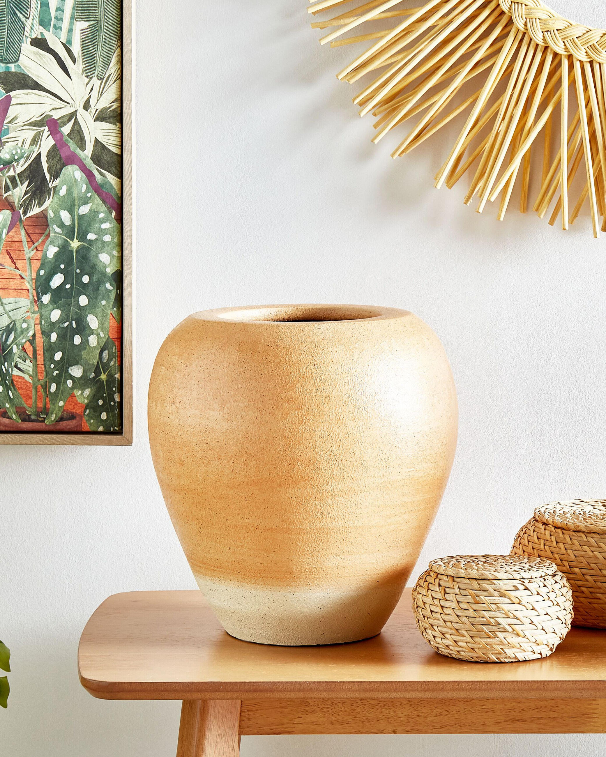 DEKOVASE Terrakotta orange Skione - Orange, Stein (34cm) - Beliani