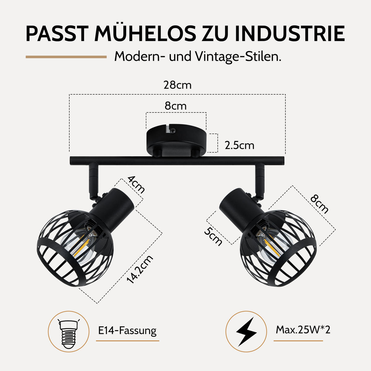 DECKENSTRAHLER Quorsis 28/14.2/17 cm - Schwarz, Metall (28/14.2/17cm) - ZMH