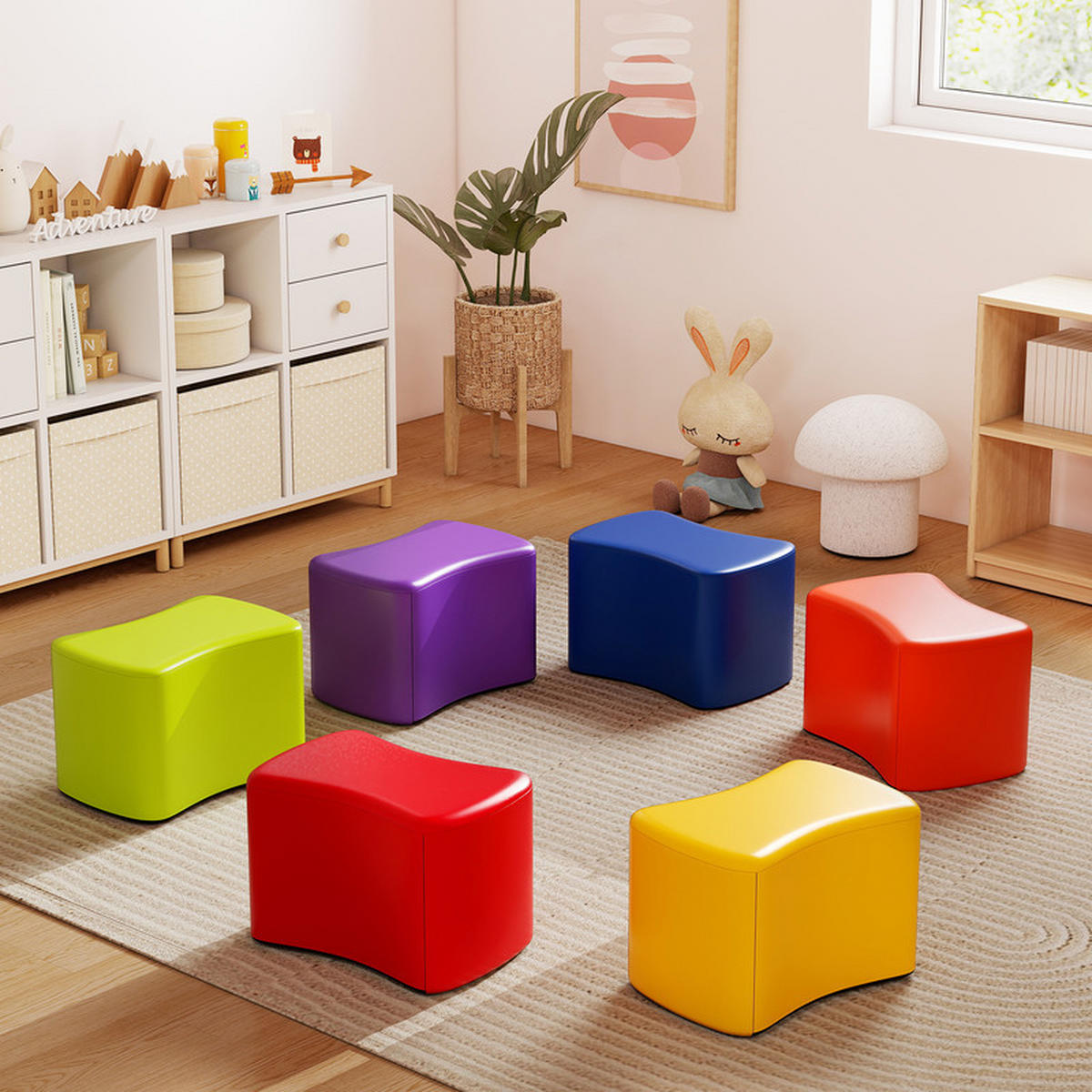 KINDERSITZ Schmetterlingsform bunt(6er-Set) - Multicolor, Leder (37/25/25cm) - COSTWAY