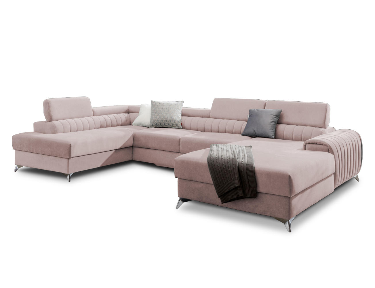 WOHNLANDSCHAFT mit Schlaffunktion und Bettkasten - Chromfarben/Rosa, Textil/Metall (354/92/202cm) - Eltap