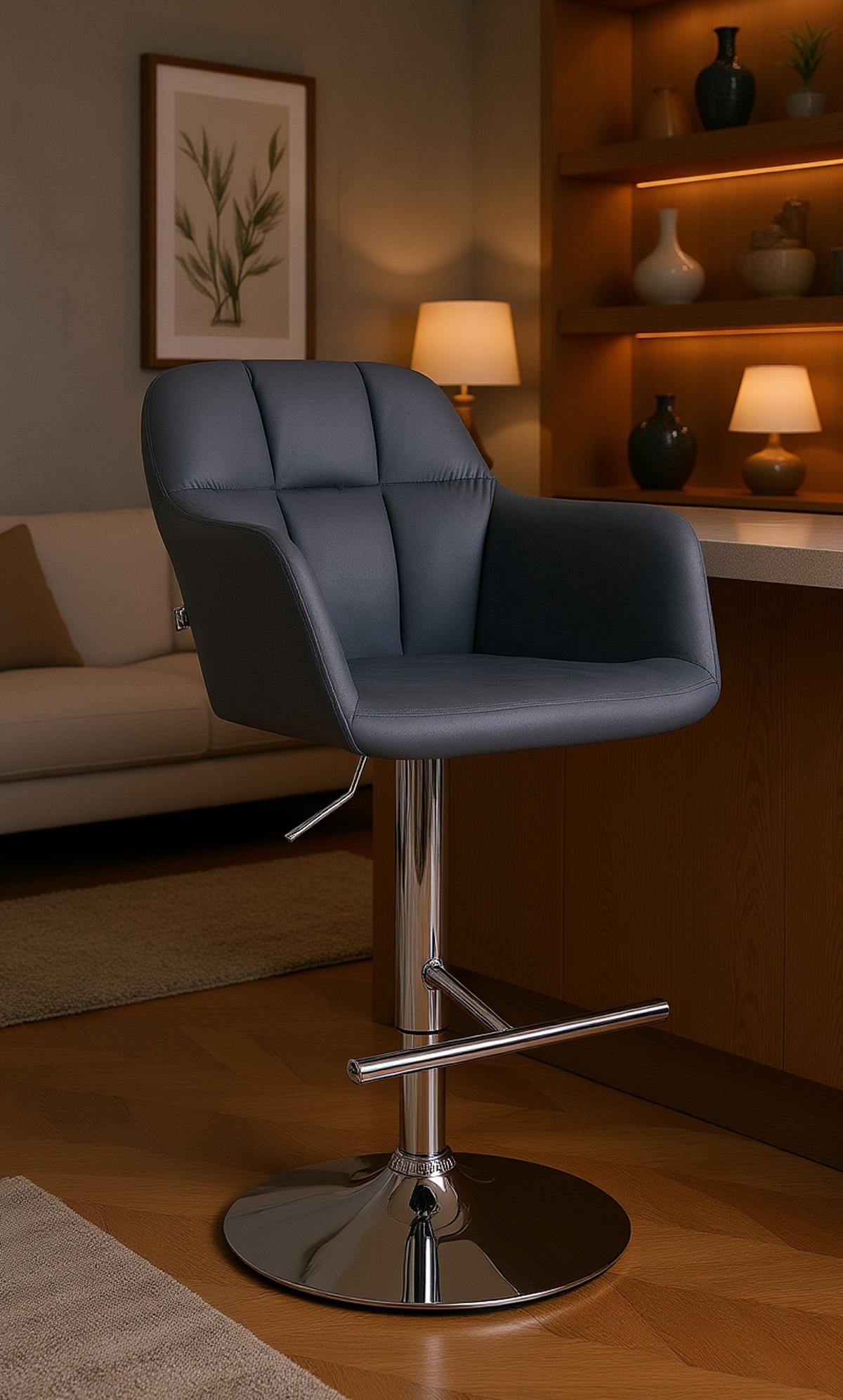 BARHOCKER Nardo Samt chrom dunkelgrau - Chromfarben/Grau, Textil/Metall (57/118/59cm) - TPFLiving