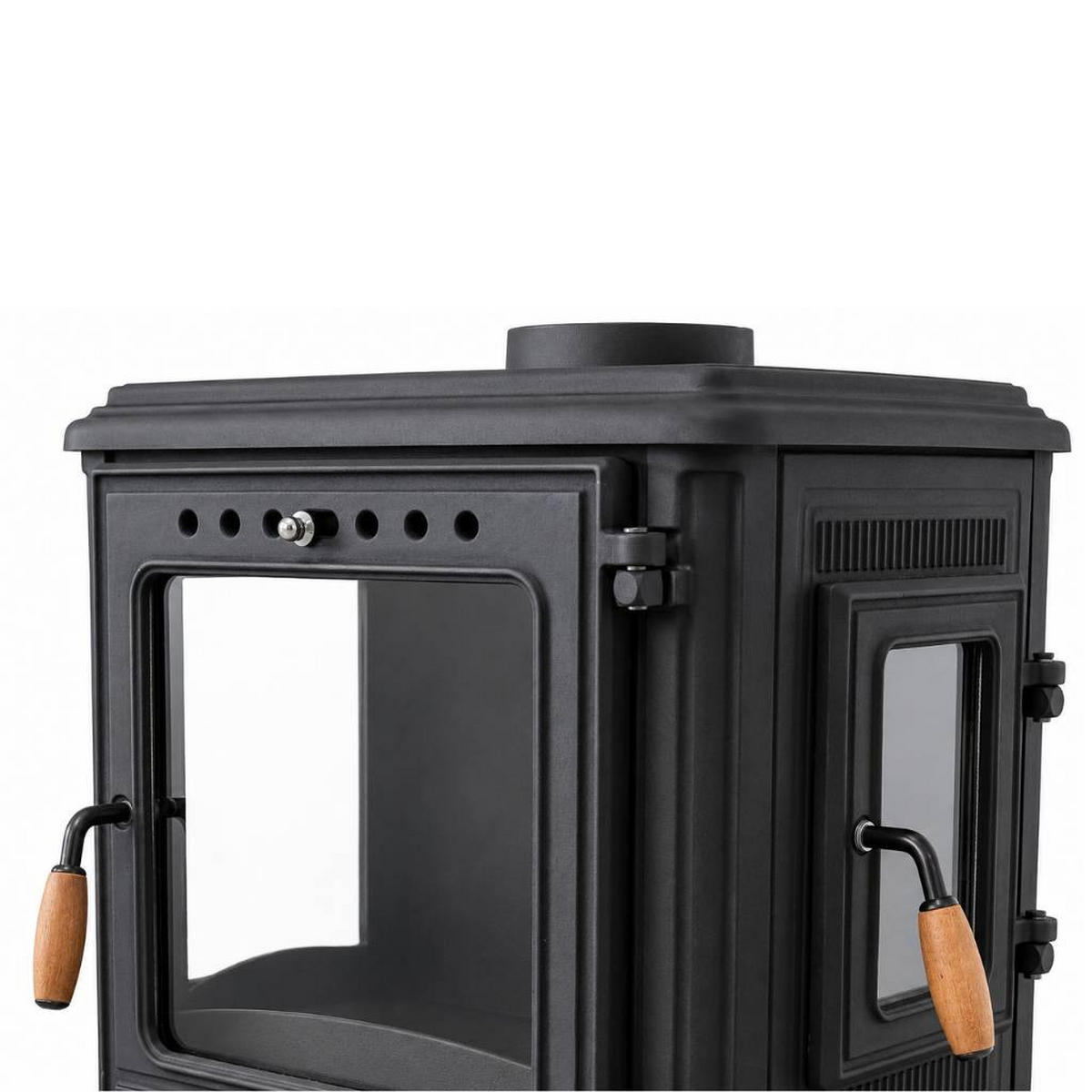 HOSSEVEN Kaminofen Holzofen Wohnzimmer Holzkamin 8005CK Panorama 3 Seiten Glas 7 kW Holz Ofen Kamin Heizofen Schwedenofen Mehrfachbelegung - Schwarz, Metall (59.3/68.3/45.8cm)