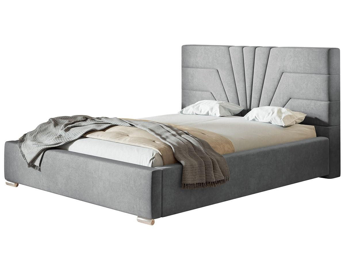 POLSTERBETT Athene mit Kopfteil, 180x200 cm, Doppelbett mit Bettkasten und Lattenrost aus Holz, Velourstoff Grau - Grau, Holz/Textil (180/200cm) - Alpi-Möbel