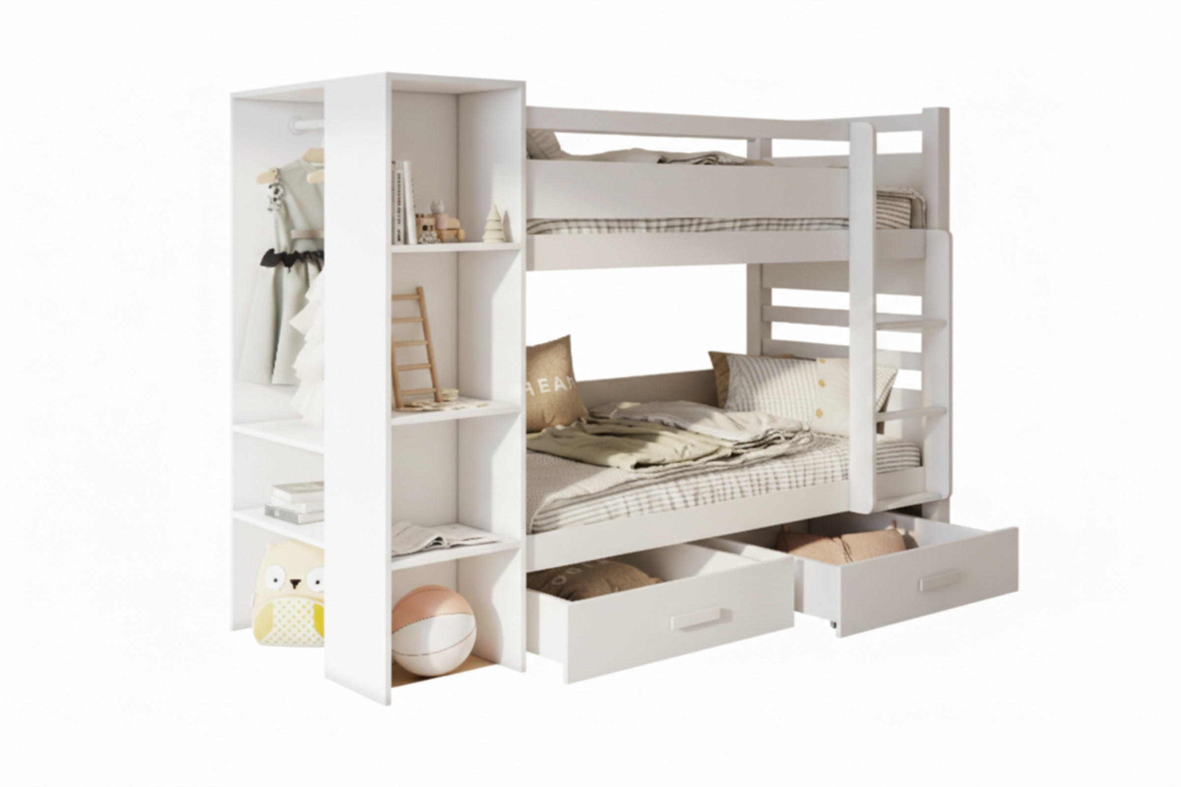 ETAGENBETT AGNES 90/200 Weiß rechts - Weiß, Holzwerkstoff/Textil (90/200cm) - Deine Möbel 24