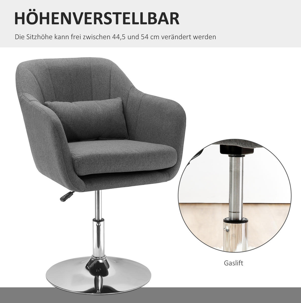 DREHSTUHL, höhenverstellbar & 360° drehbar, gepolstert mit leinenartigem Polyester, 60/60/79-91 cm, dunkelgrau - Dunkelgrau, Kunststoff (60/91/60cm) - Redom