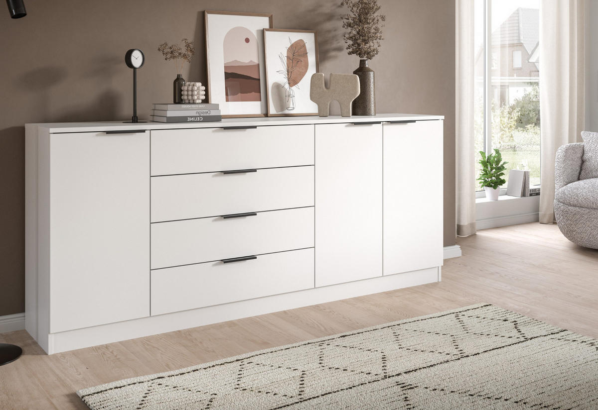 SIDEBOARD weiß 185 x 80 cm, Kommode mit viel Stauraum - Schwarz/Weiß, Holzwerkstoff/Kunststoff (185/80/35cm) - Inn.Furn